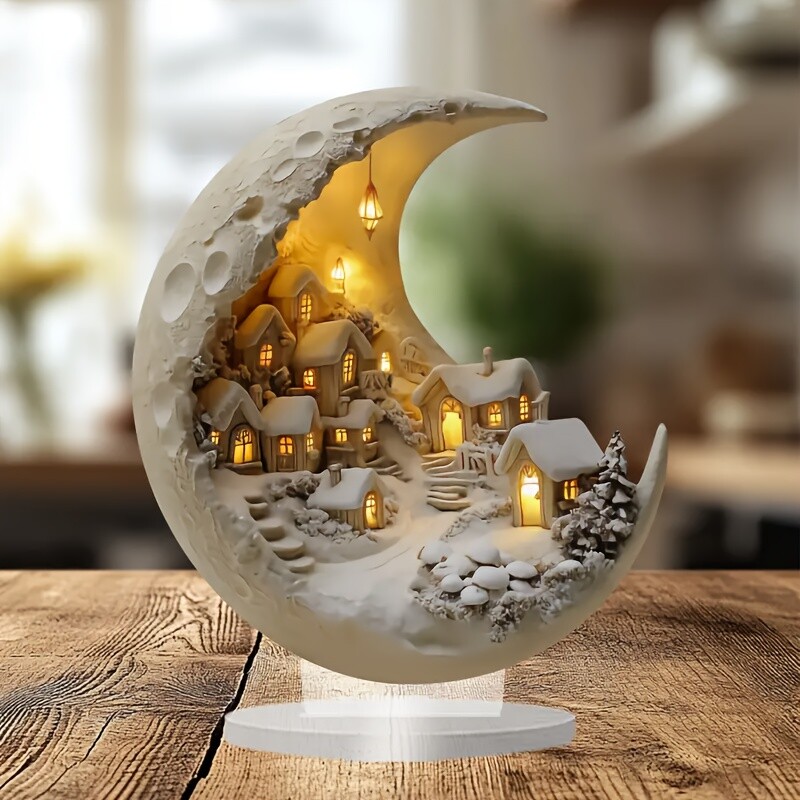 Fantasy Crescent Moon House Table Decoration Acrylic Moon Phase Snow Ornament