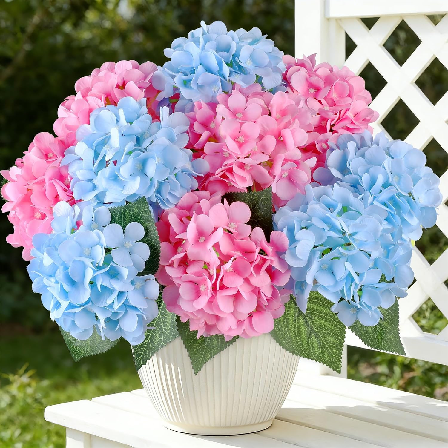6 Bundles UV Resistant Faux Hydrangea Flowers for Home & Garden Decor