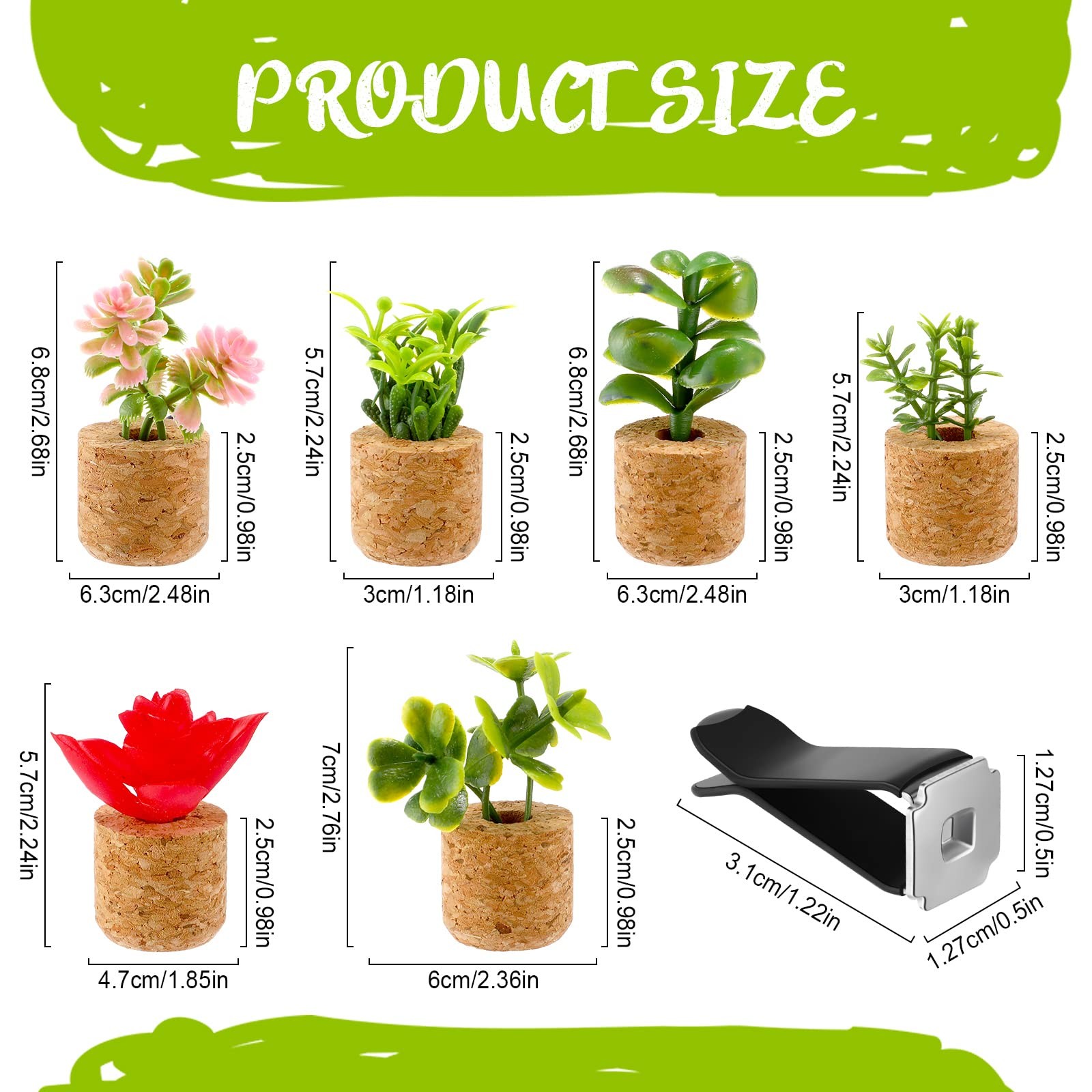 Succulent Car Vent Clips 6 PCS Mini Artificial Plant Wooden Base Decor