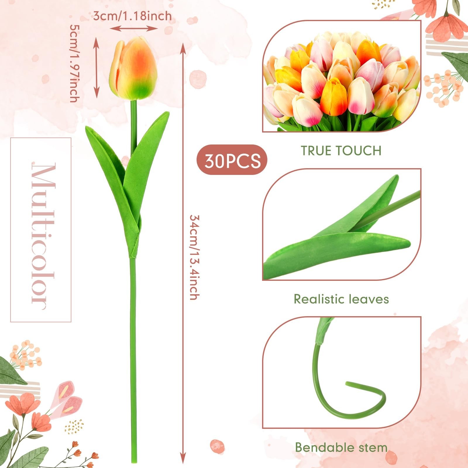 Lyrow 30 Pcs Tulips Artificial Bouquet Flowers Faux Tulips for Home Kitchen W…