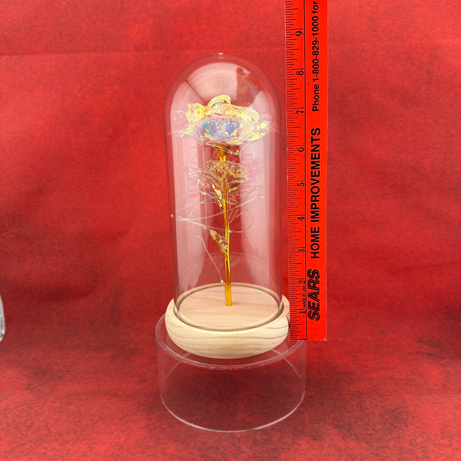 “ENCHANTED ROSE” FOIL FLOWER ENCASED IN A GLASS DOME WITH LED FAIRY LIGHTS