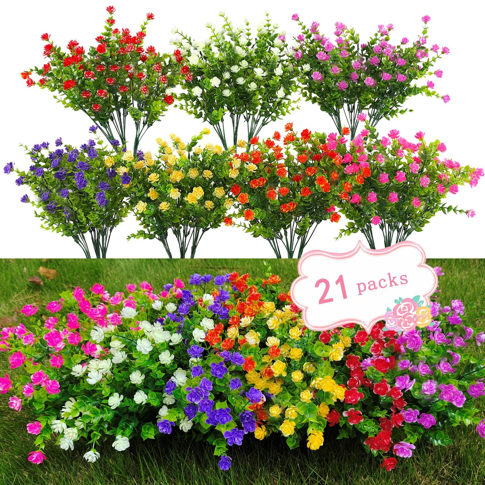 New Best WEAUSUP 21 Bundles Artificial Outdoor Flowers Fake Plants & Greenery PE