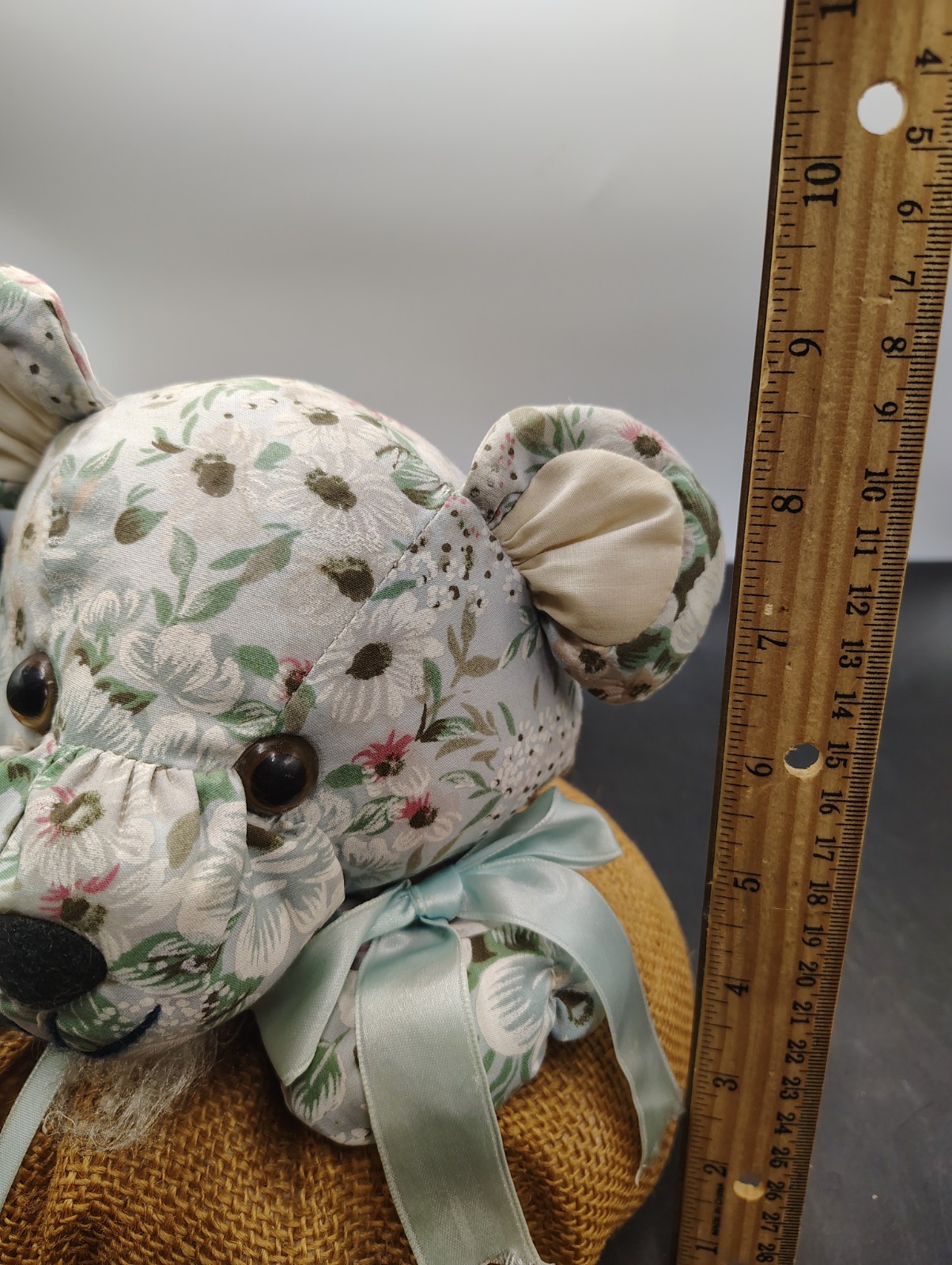 VTG Floral Teddy Bear Burlap Pumpkin Fabric Doorstop 9 Inch Heavy 3 Lb