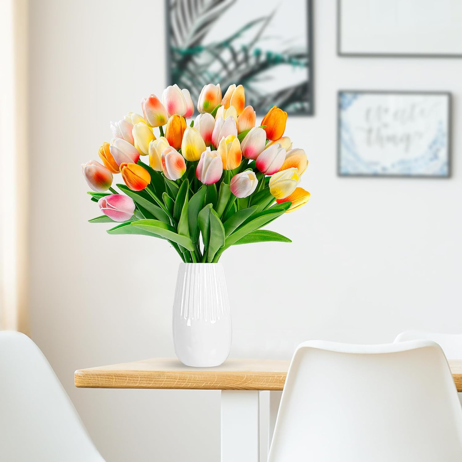 Sggvecsy 30 Pcs Fake Tulips Artificial Flowers Real Touch PU 30 Pcs, Mixed 4