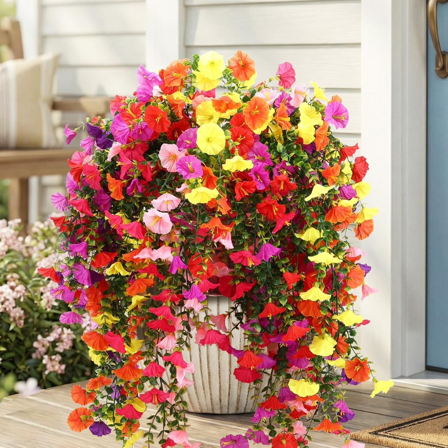 Realistic 4pc Faux Silk Hanging Flowers in Colorful Combinations for Any Setting