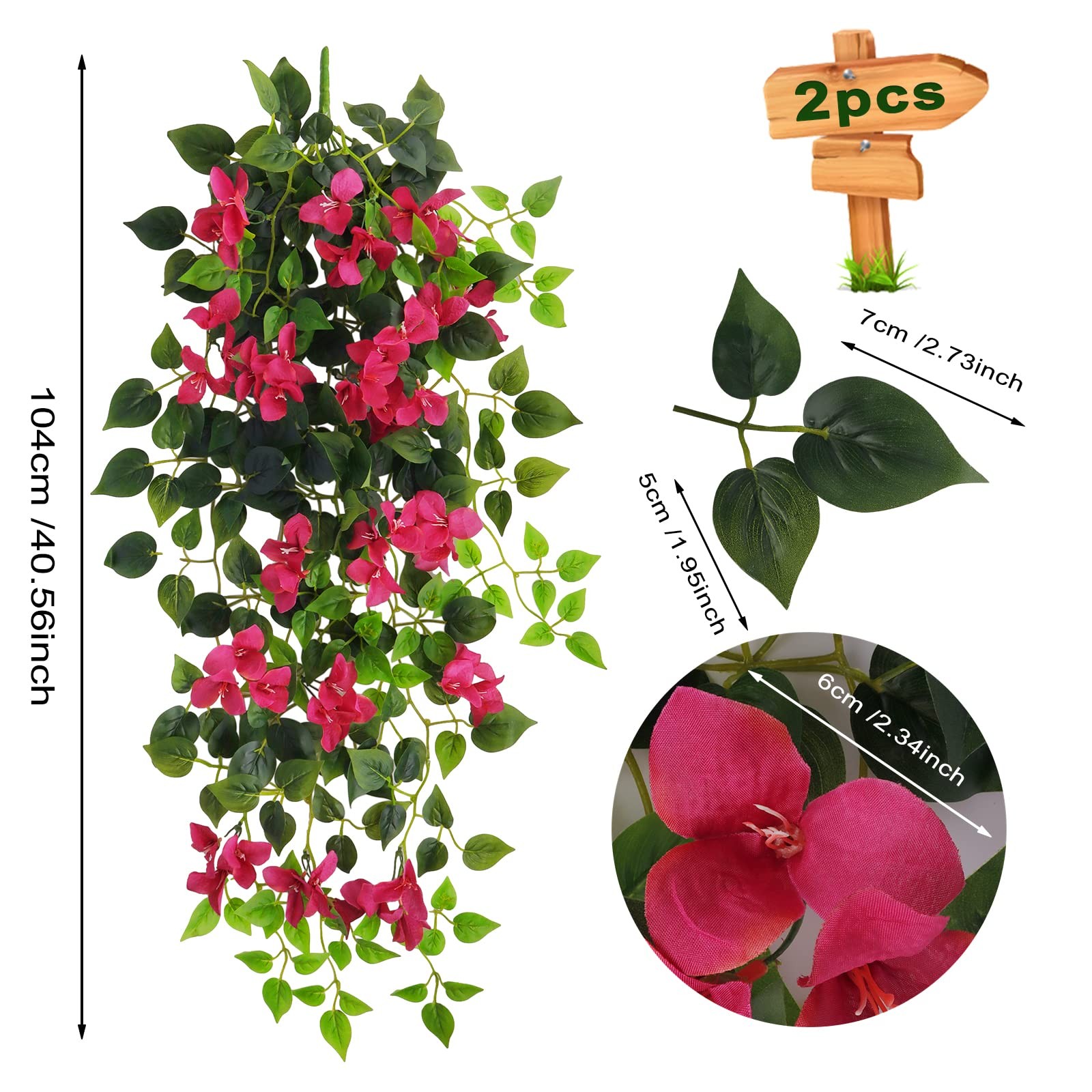 Elecxlink Fake Hanging Flowers Plants Bougainvillea ArtificialUV Resistant Fa…