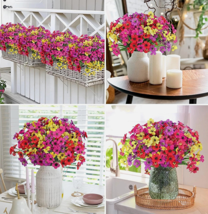 Value-12 Bundles Artificial Flowers for Outdoors 4 Colors Fake Flowers UV Resist