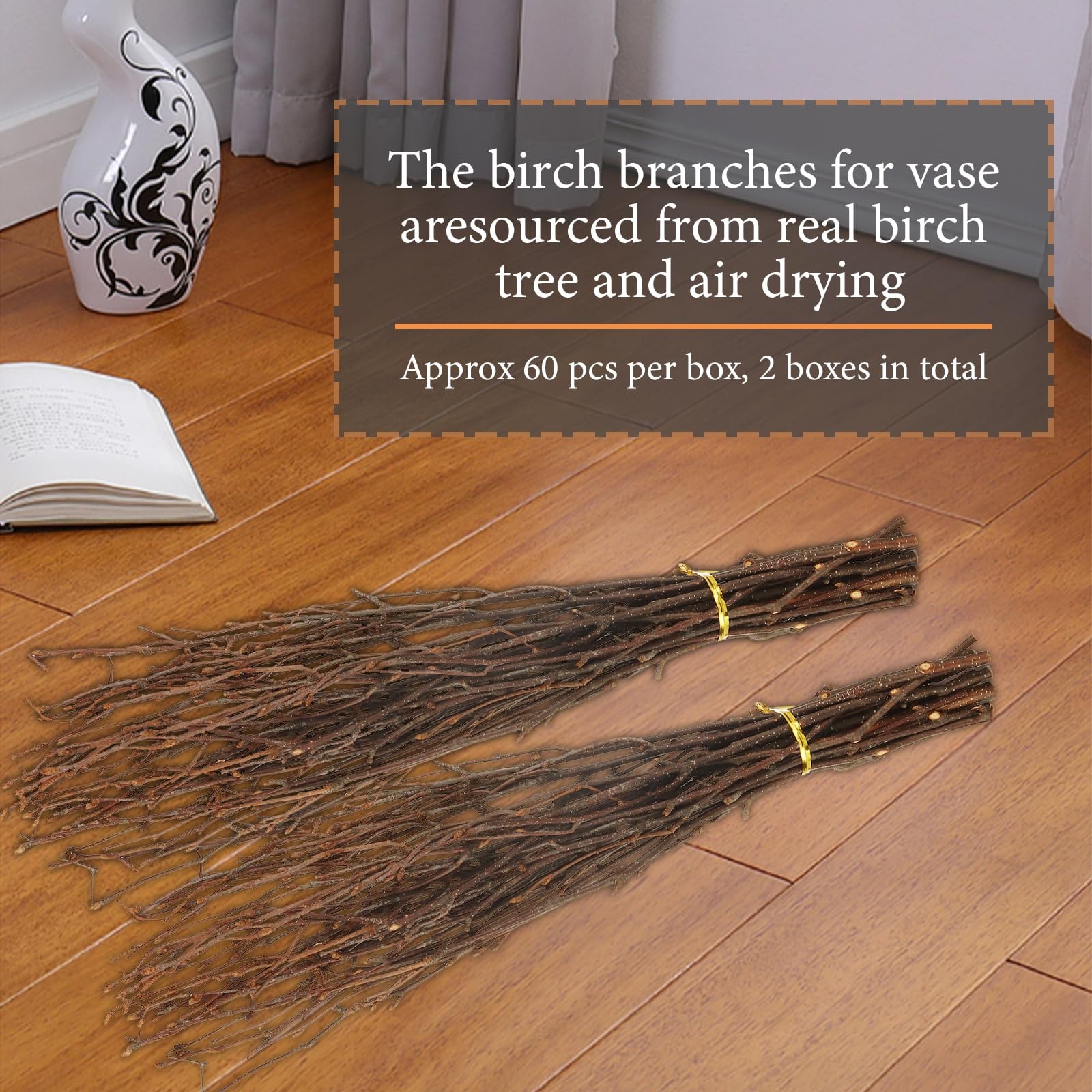 120 PCS Birch Twigs 17 Inch Natural Dried Branches For Vase DIY Craft