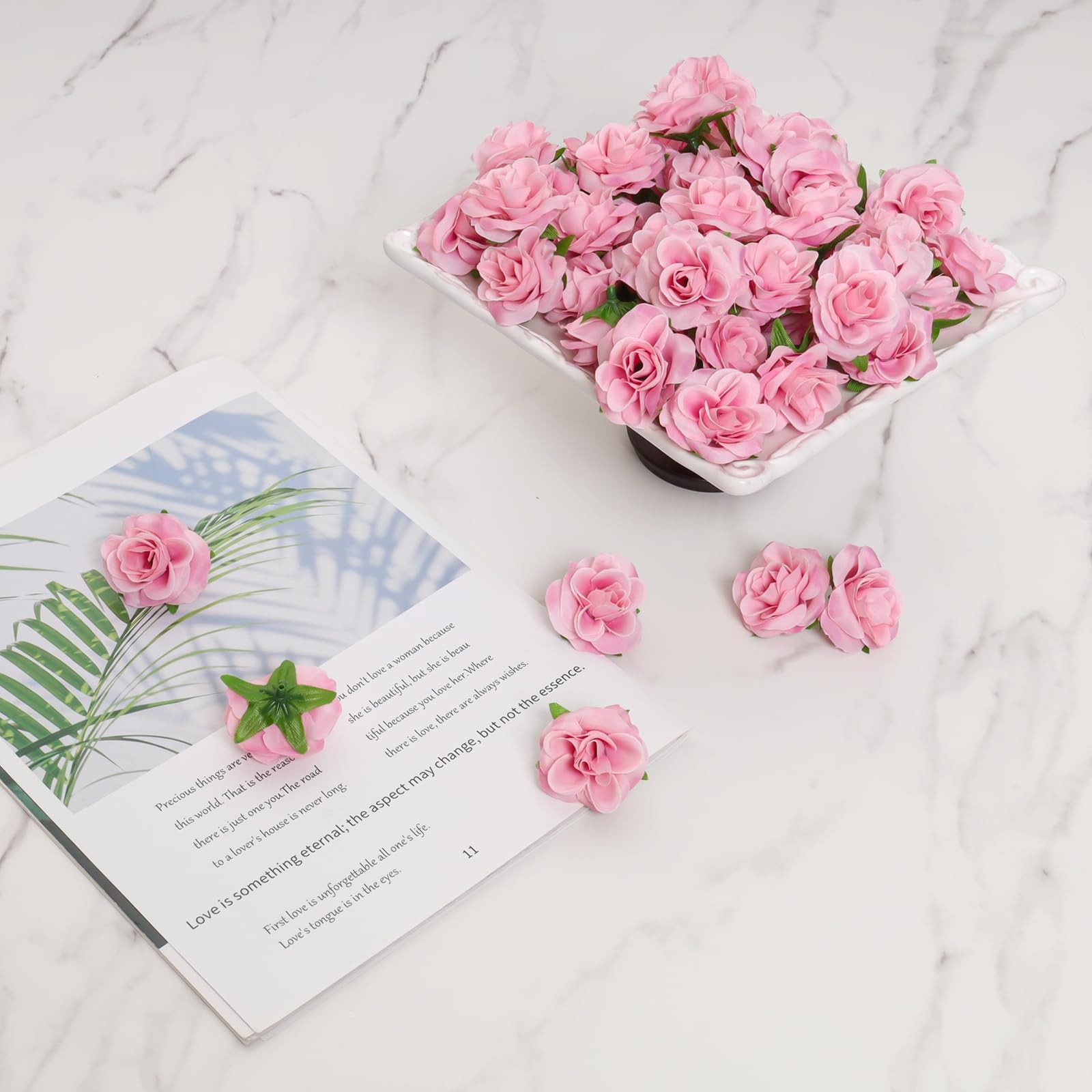 Pink Artificial Roses Silk Mini Rose Flower Heads 1.7 Inch Craft 50 PCS