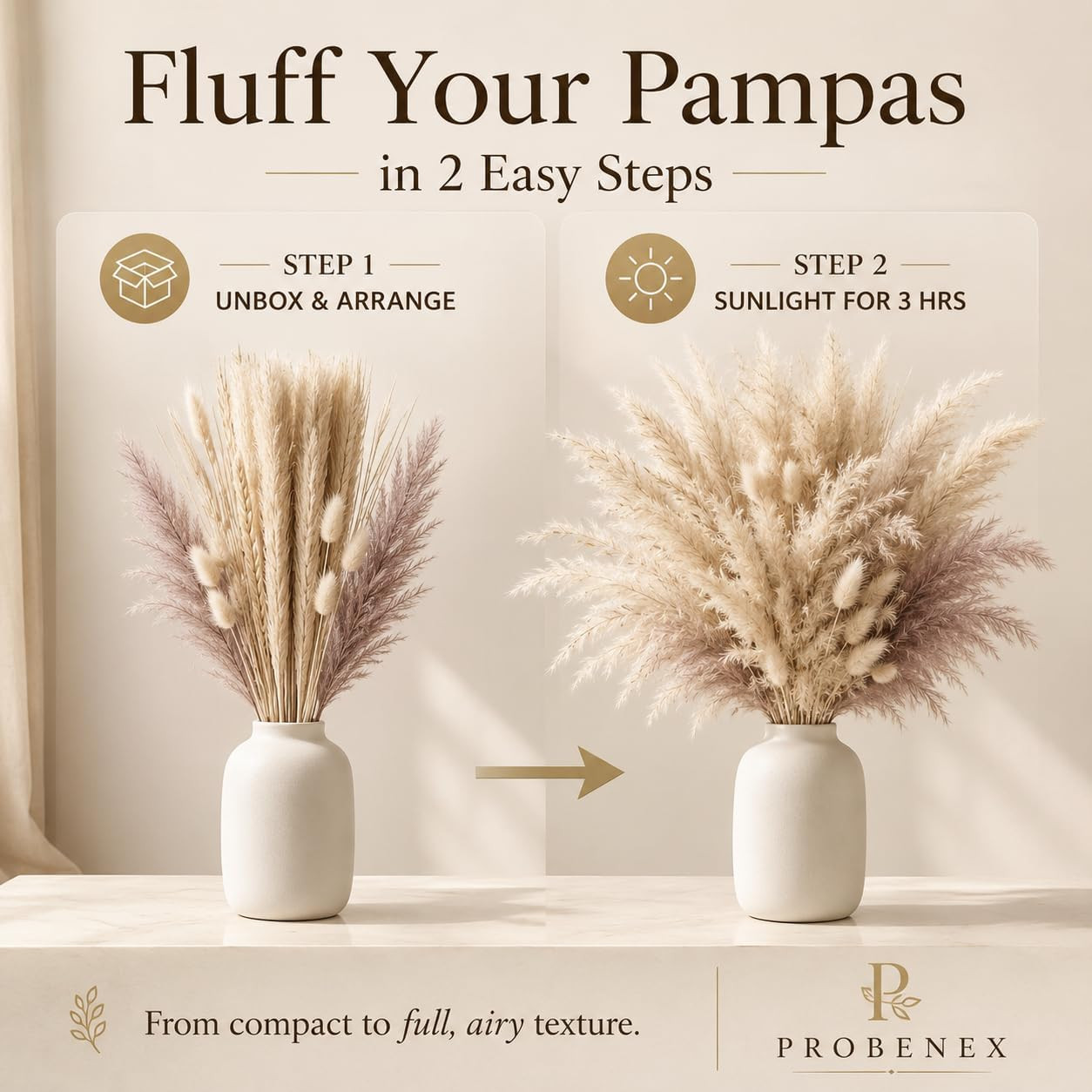 Dried Pampas Grass 100 Stems, Bunny Tails Boho Wedding Decor | 100 Mixed Stems