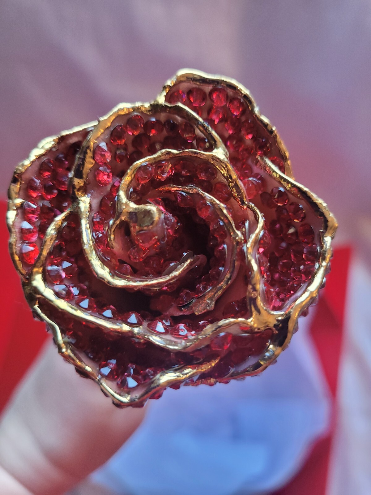 24K Gold Red Forever Rose Austrian Swarovski Crystals 11” Handmade in USA