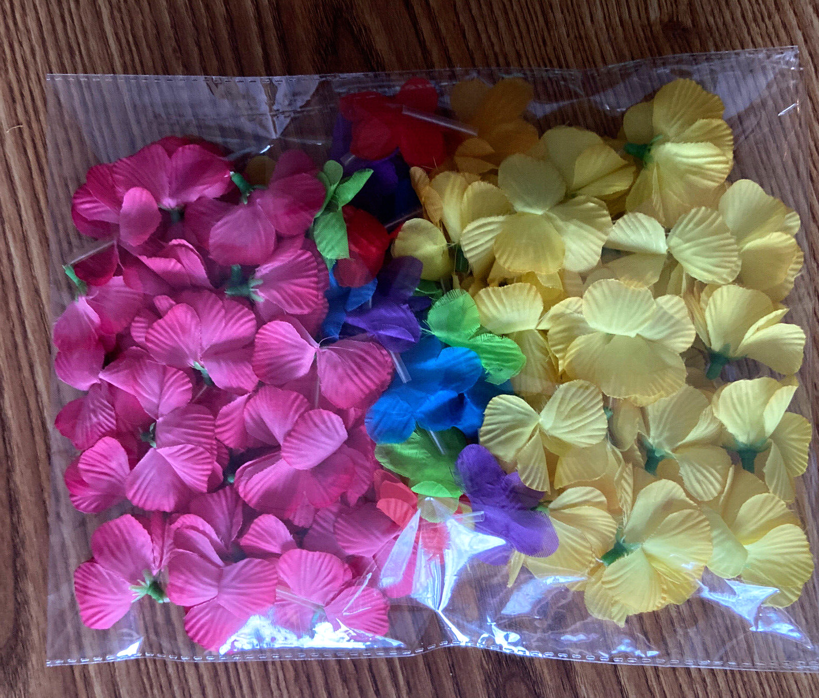 VINTAGE Lot of 3 Artificial Silk Flowers Pink Yellow Multi Hawaiian Lei Necklace