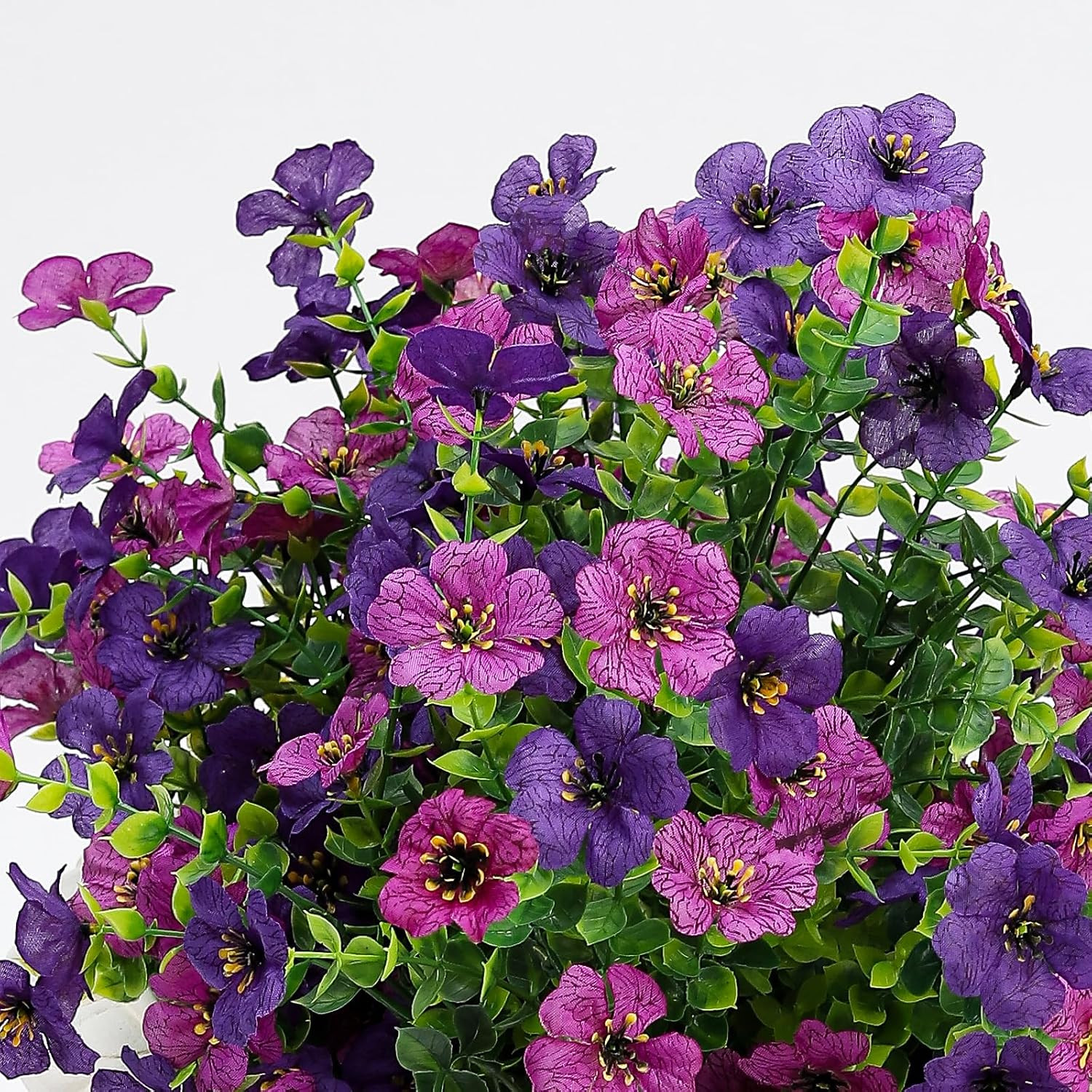 6Pcs UV Resistant Faux Silk Flowers for Outdoor Decor – Purple Mums & Daisies