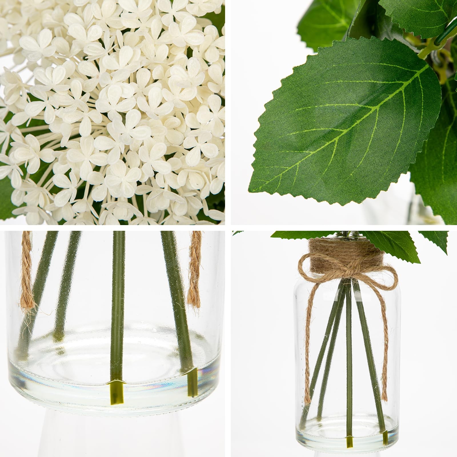 Arborus Artificial Hydrangea Flowers in Glass Vase with Faux Water, 13.8″ Fak…