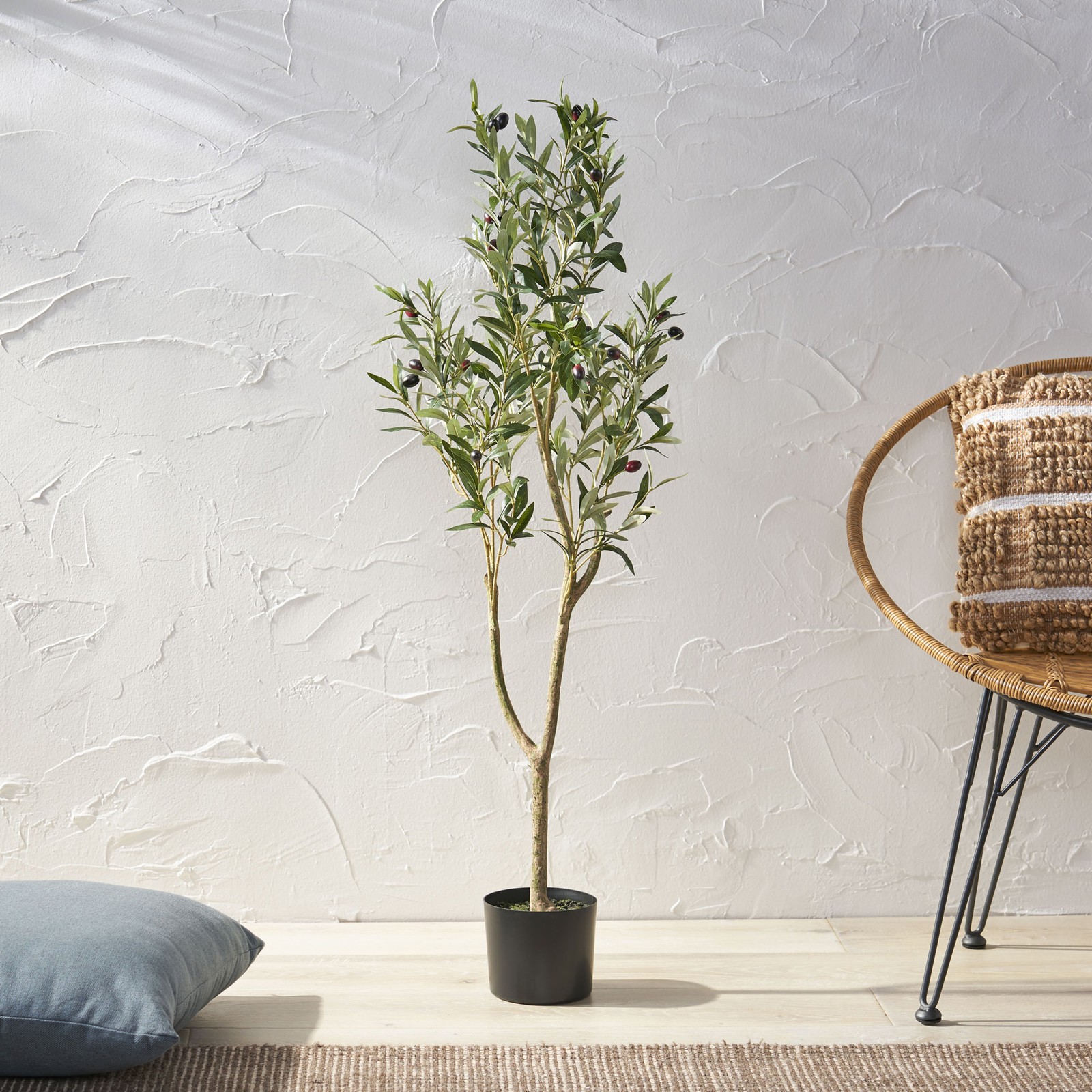 47″ Artificial Olive Tree in Pot, Realistic Faux Greenery Home Decor