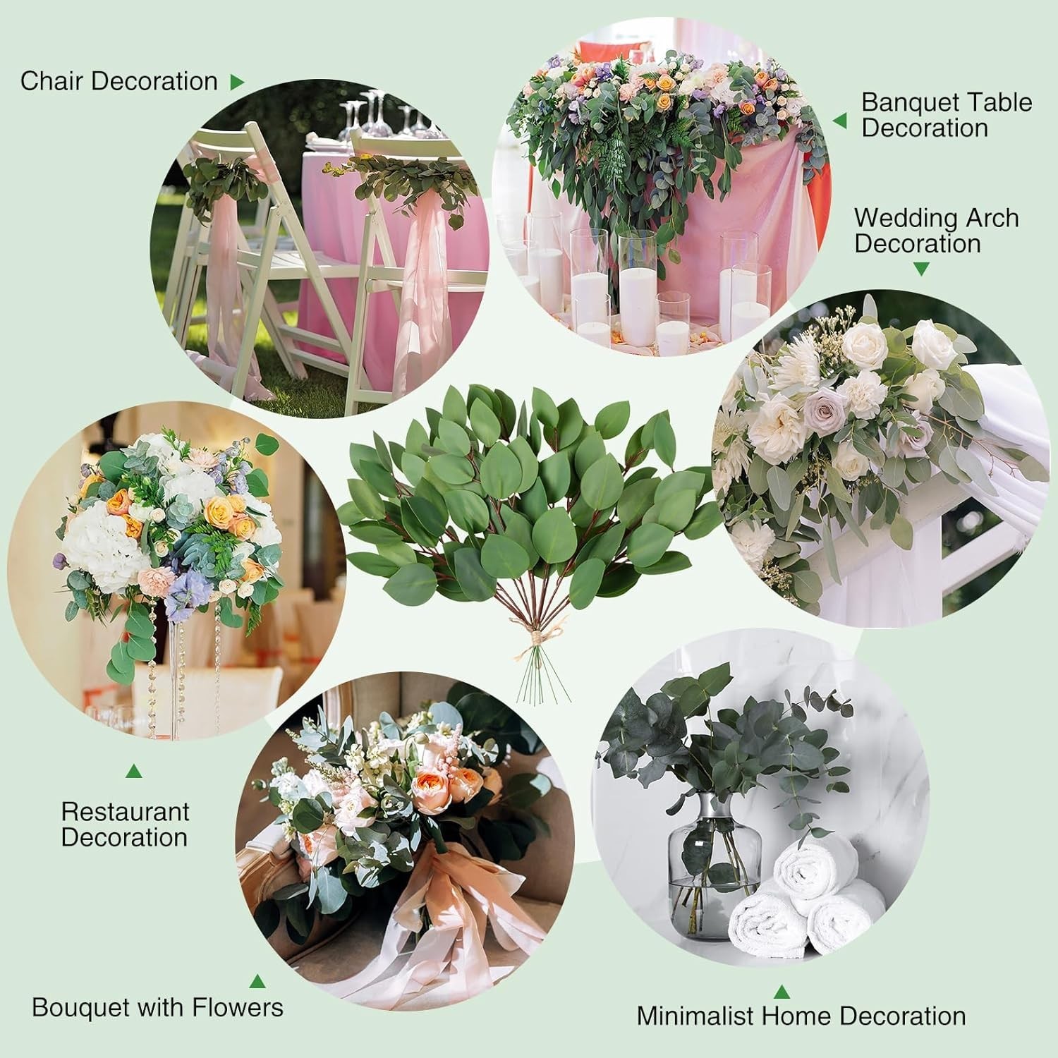 Eucalyptus Stems – 100pcs Artificial Eucalyptus Leaves Stems Bulk – Faux Gree…