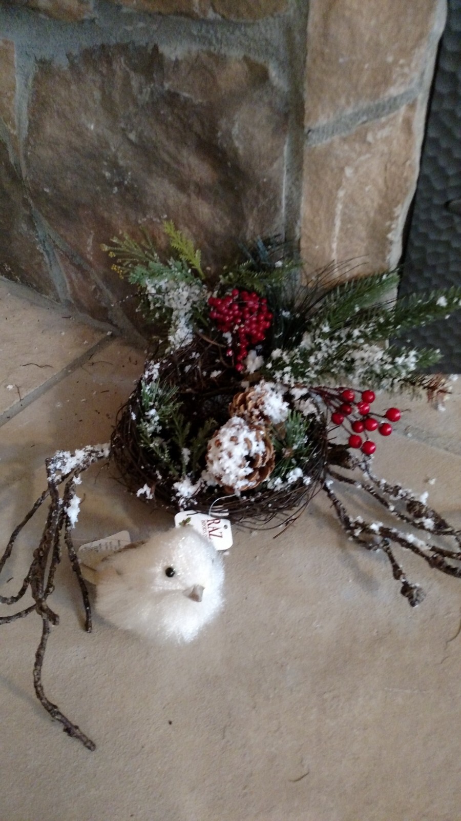 NWT RAZ 21″ Bendable Bird NEST Snowy BRANCH Twig Berries Christmas table Decor