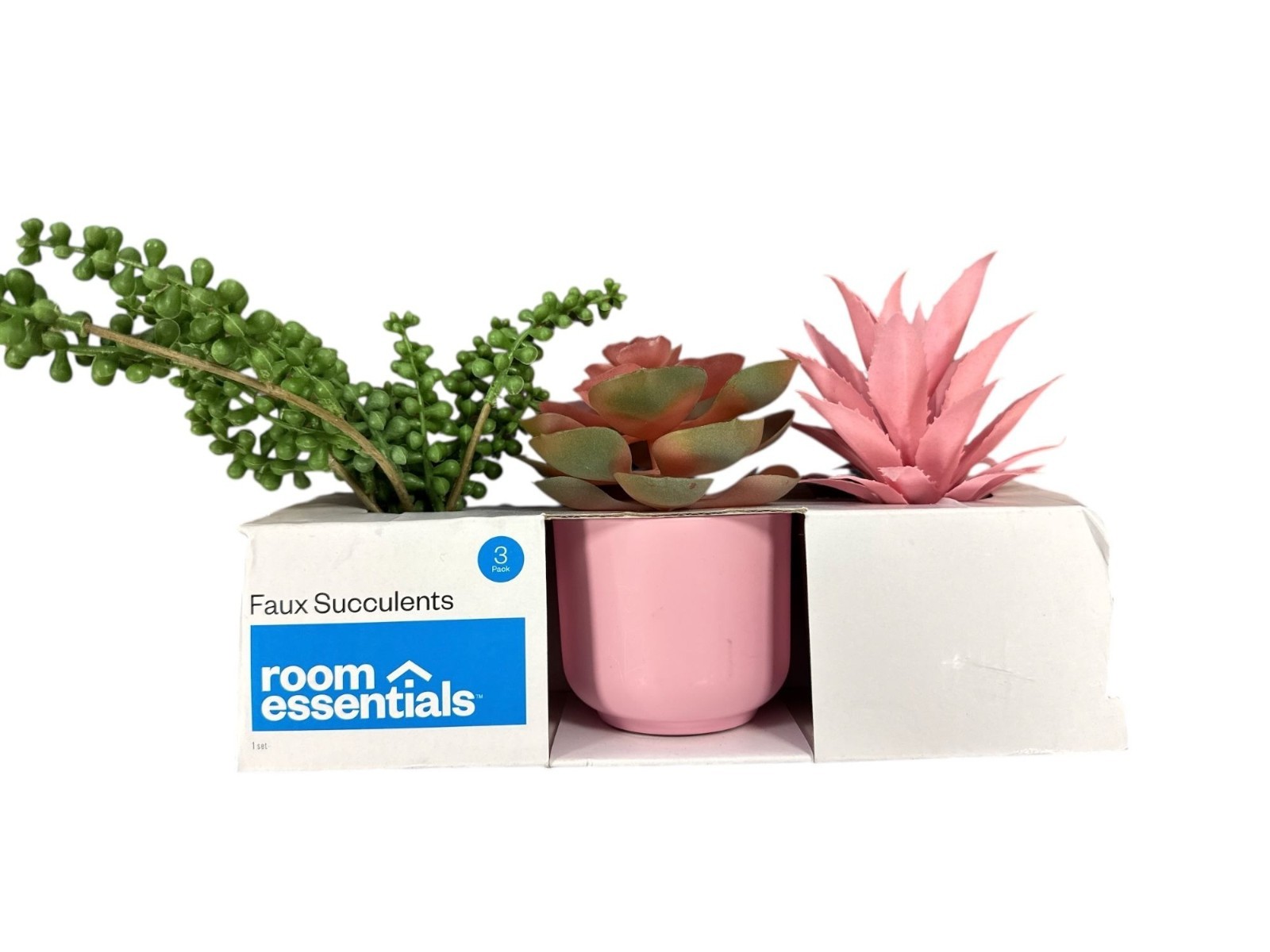 2pcs-ROOM ESSENTIALS Faux Succulents Artificial Plants Pink 3 pack