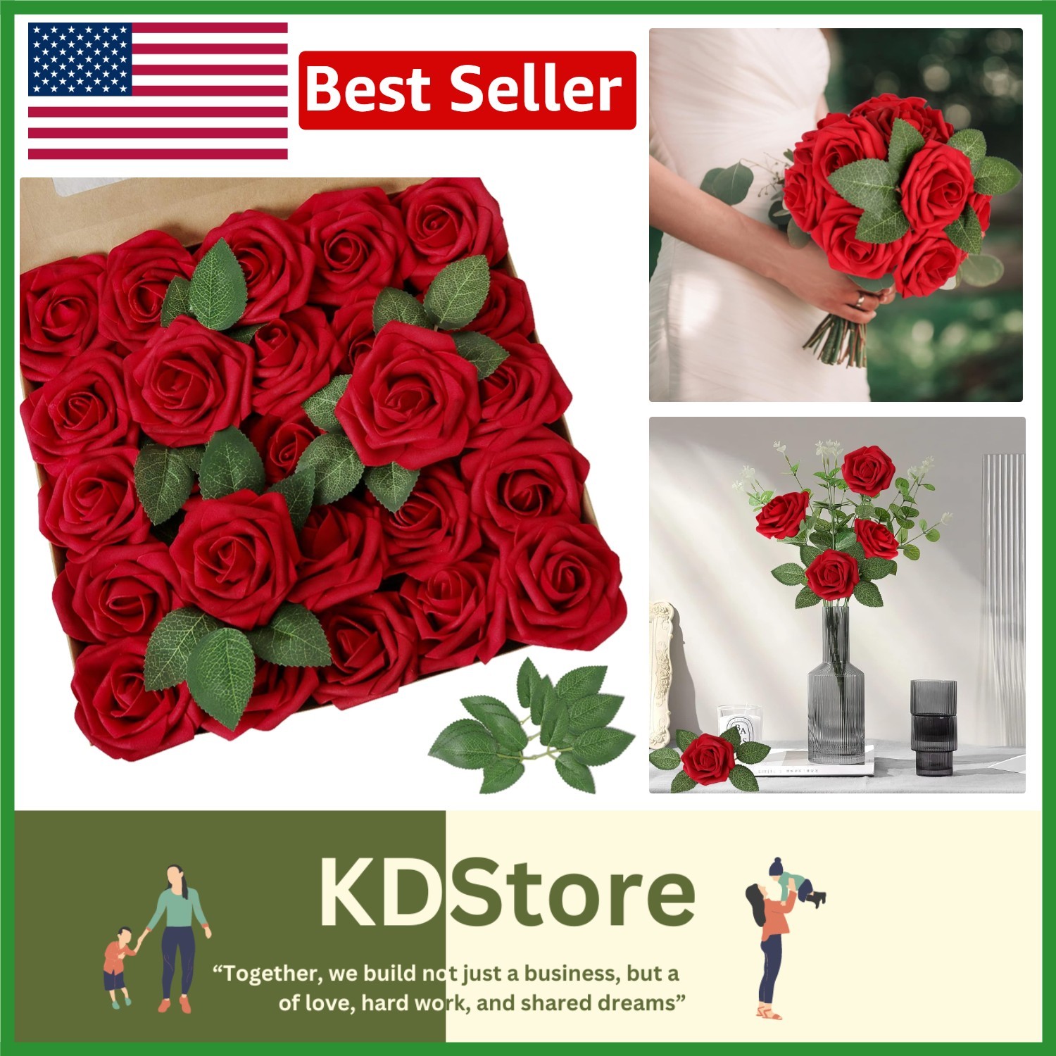 Dark Red Foam Roses – 100pcs with Green Leaves for Versatile Decorations