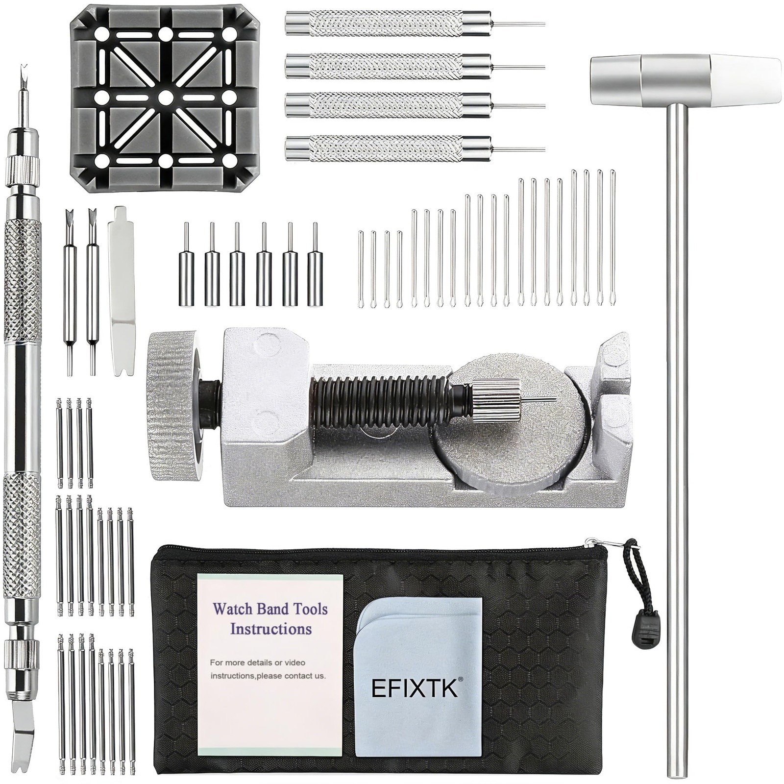 Watch Band Strap Link Pins Remover Repair Tool,24 in 1 Kit with 6 Silver