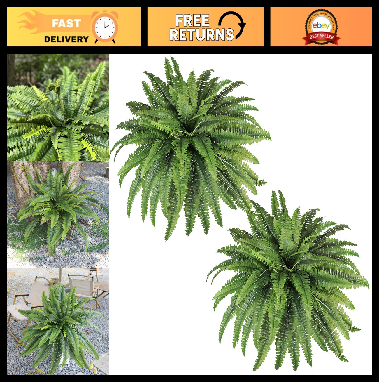 Large 45in Artificial Ferns – Realistic Faux Plants for Indoor & Outdoor Decor,