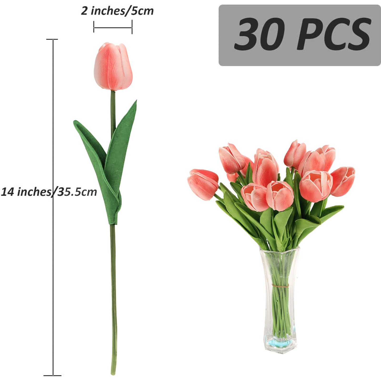 Artificial Flowers 14″ Tall Real Touch Tulips – Home Decor, Wedding Bouquet