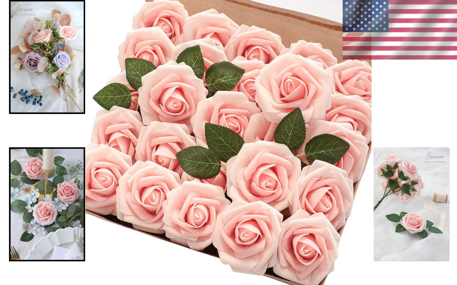 Artificial Roses 50pcs Blush Heirloom Foam Fake Flowers with Stems for Weddin…