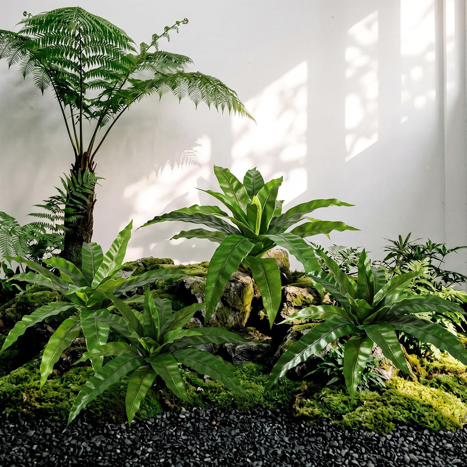4 Pcs Artificial Plants Outdoor, Artificial Bird Nest Fern Stems, 3D Real Touch