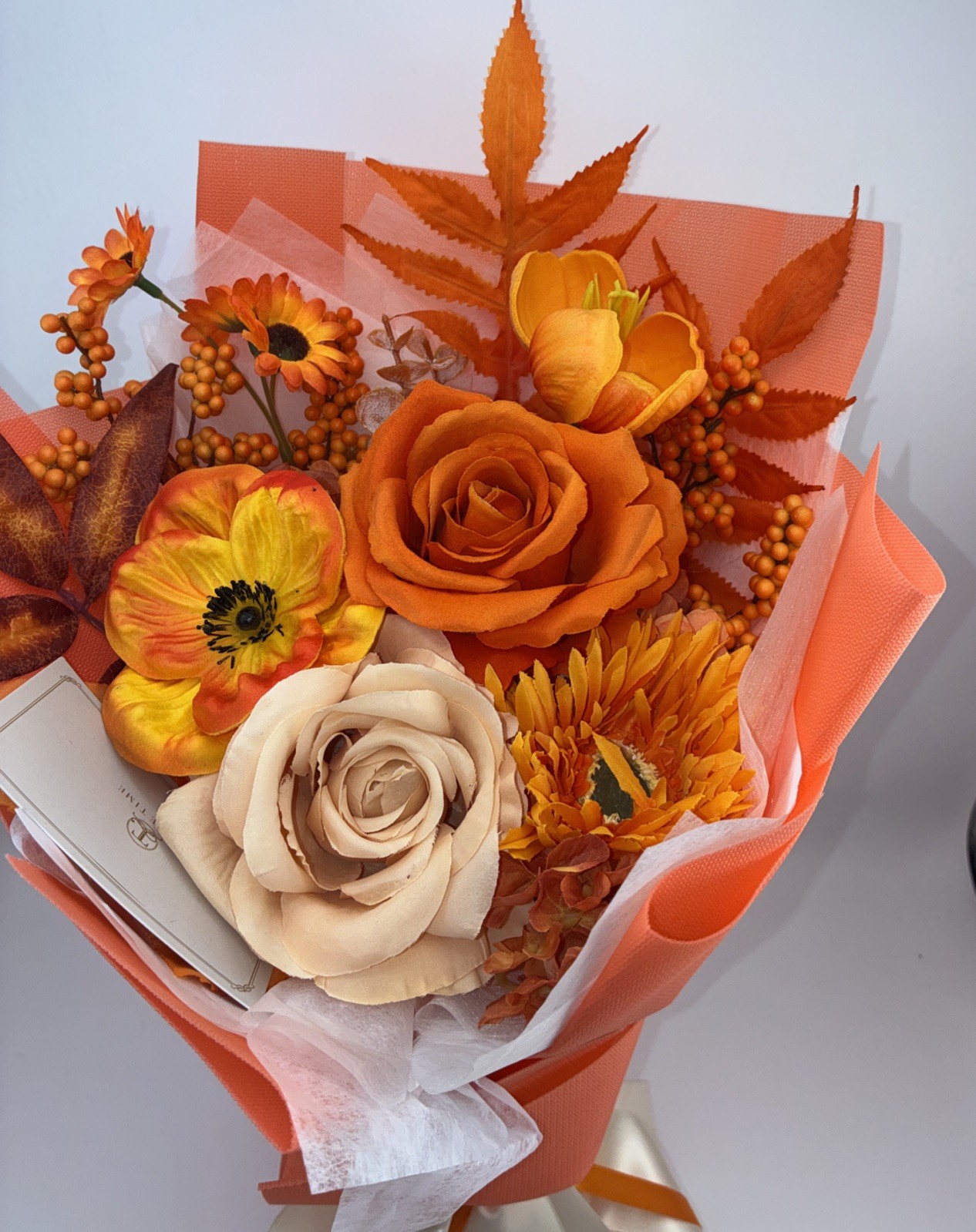 Vrioca Preserve Orange Rose Bouquet Forever Flower Inspiration Card 15.4×9.9×5.7