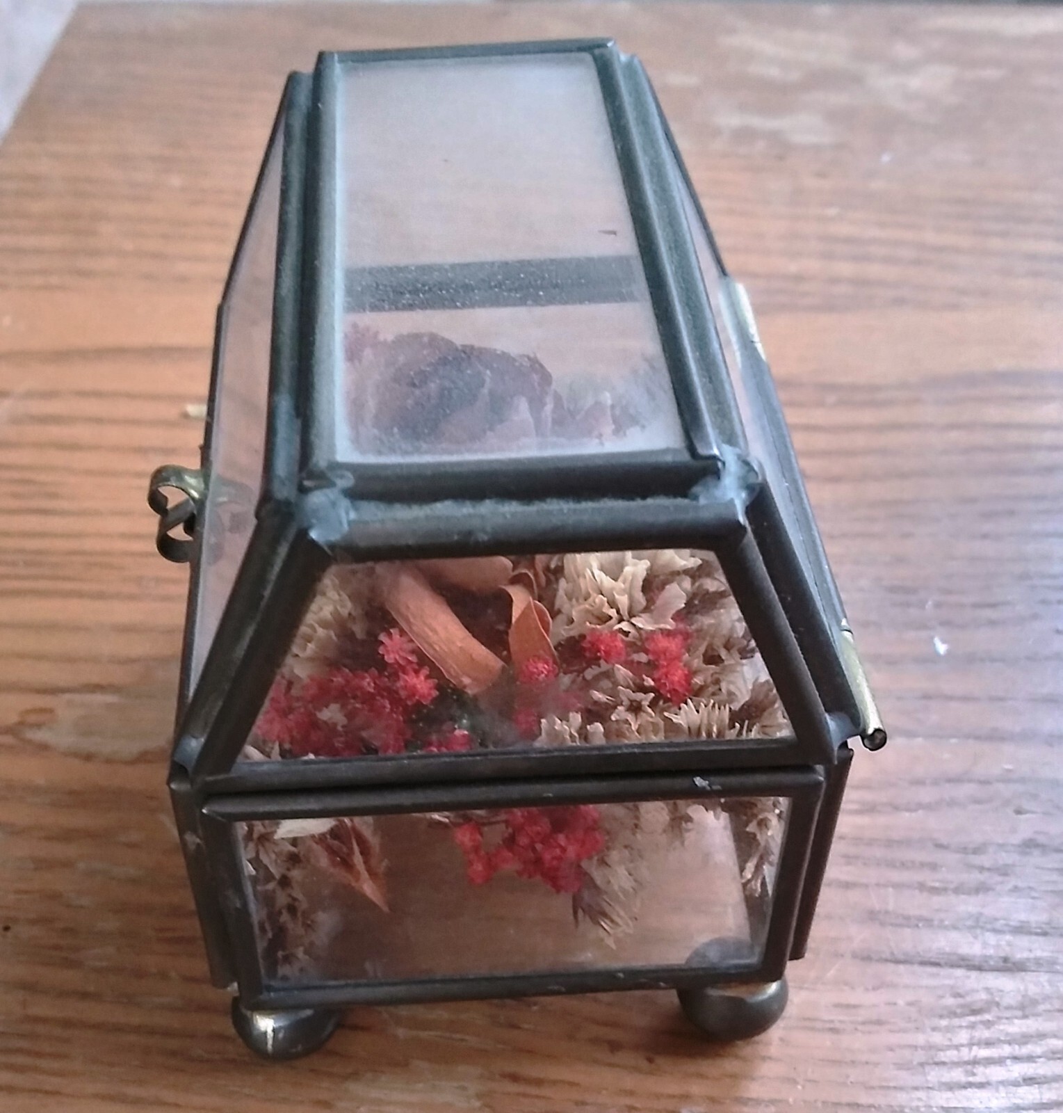 Vintage Dried Flower Arrangement Gift box in stained clear glass