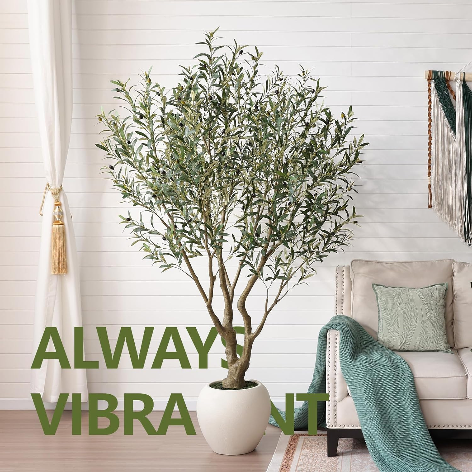 7FT Artificial Olive Tree in White Pot – UV Resistant Faux Plant Decor