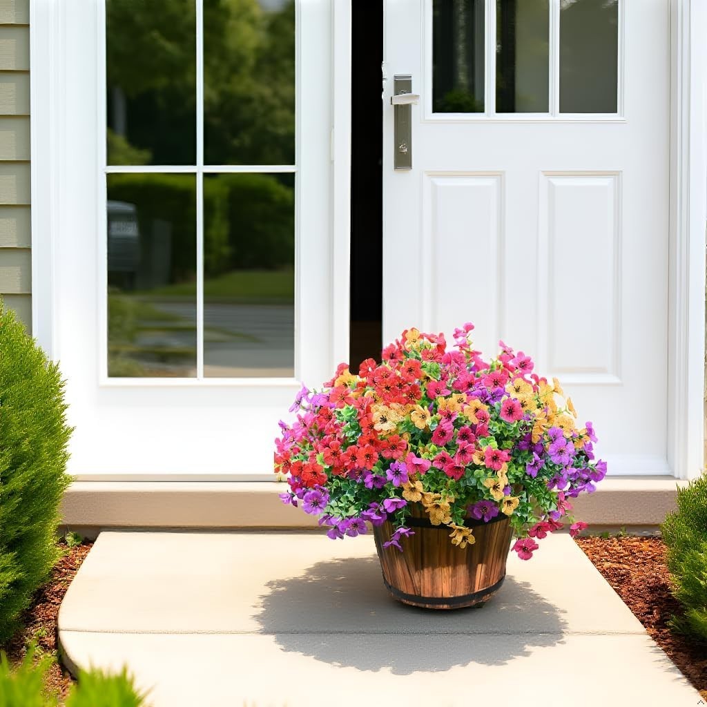 Lifelike 8 Bundle Faux Outdoor Flower Set – UV Resistant Plastic Plants for Home