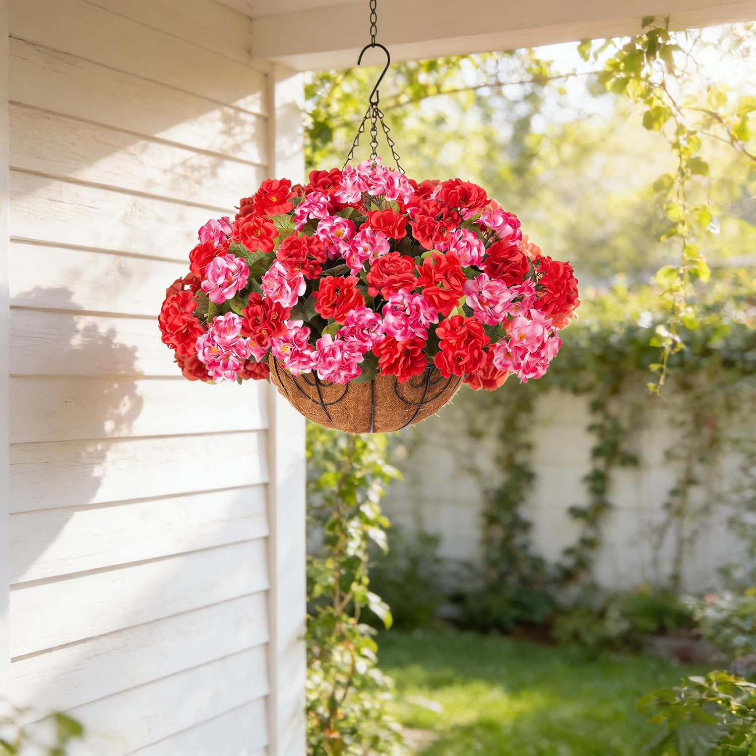 Quality UV Resistant Artificial Geranium Hanging Basket for Outdoor Decoration
