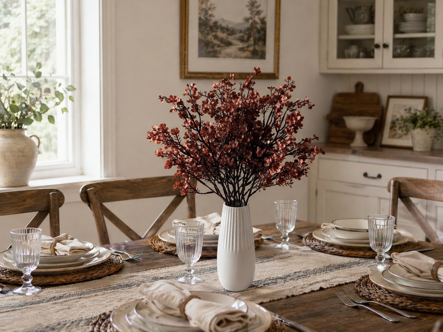6 PCS Brown Artificial Babys Breath Flowers 18.5 Inch Silk Gypsophila Decor