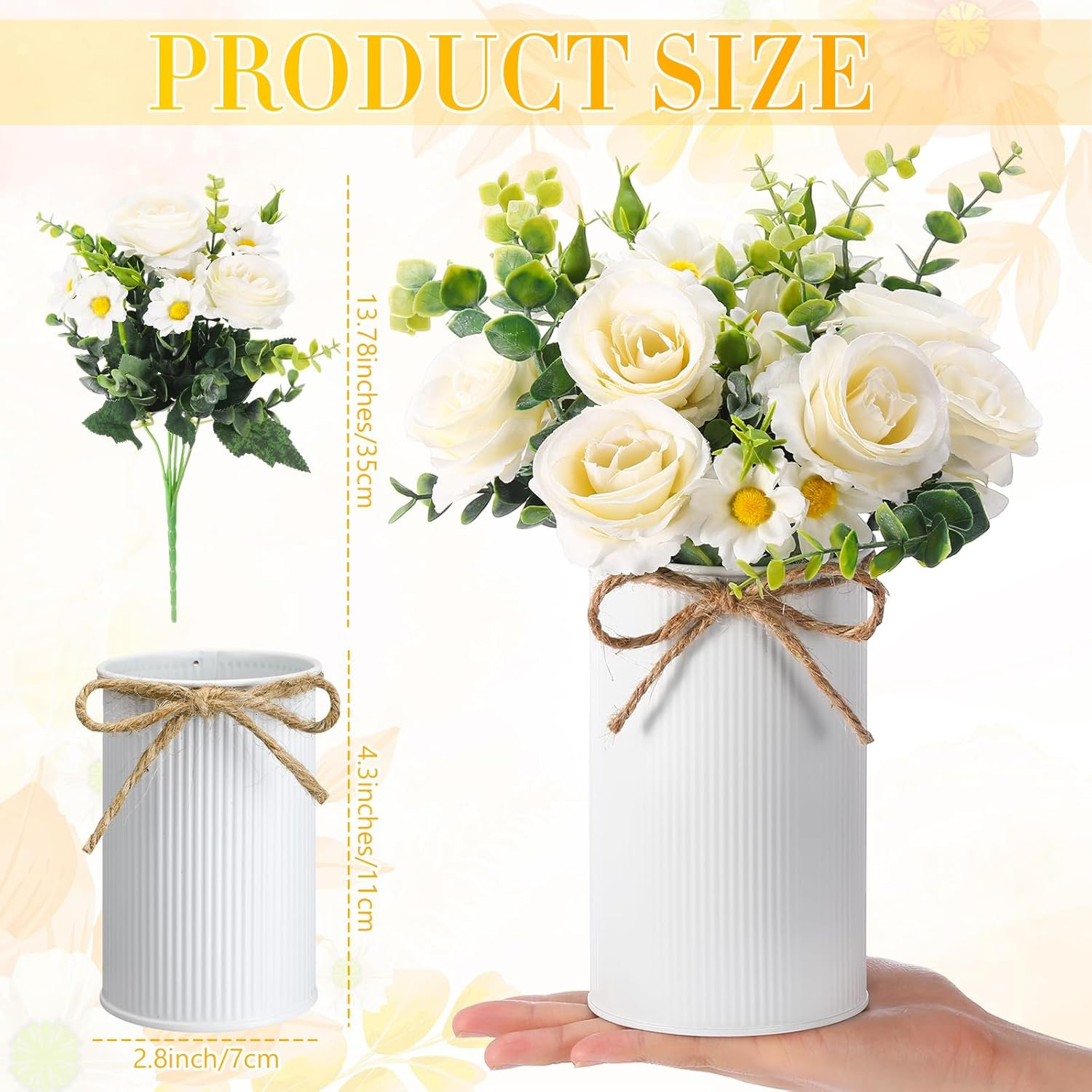 Elegant White Silk Rose Centerpieces with Metal Vases for Weddings & Parties