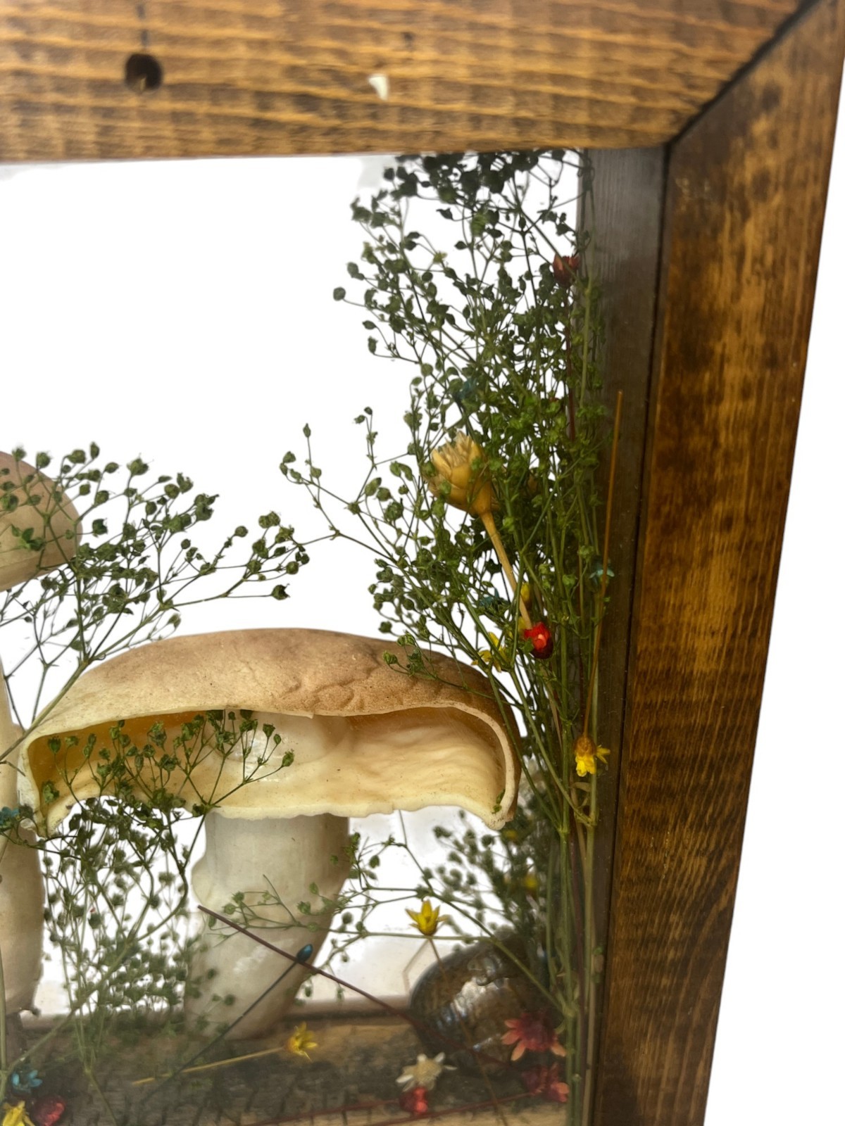 Vtg Cottage Core Mushroom Shadow Box Wood 1970s Decor Fairy Garden MCM Merry