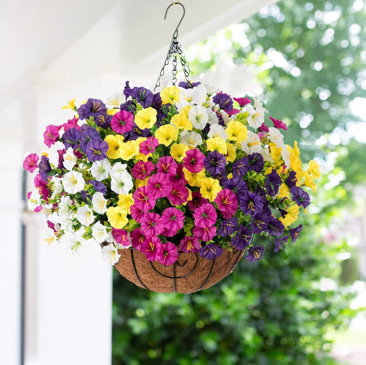 Artificial Faux Hanging Plants Flowers Basket for Spring Summer Outdoors Decorat