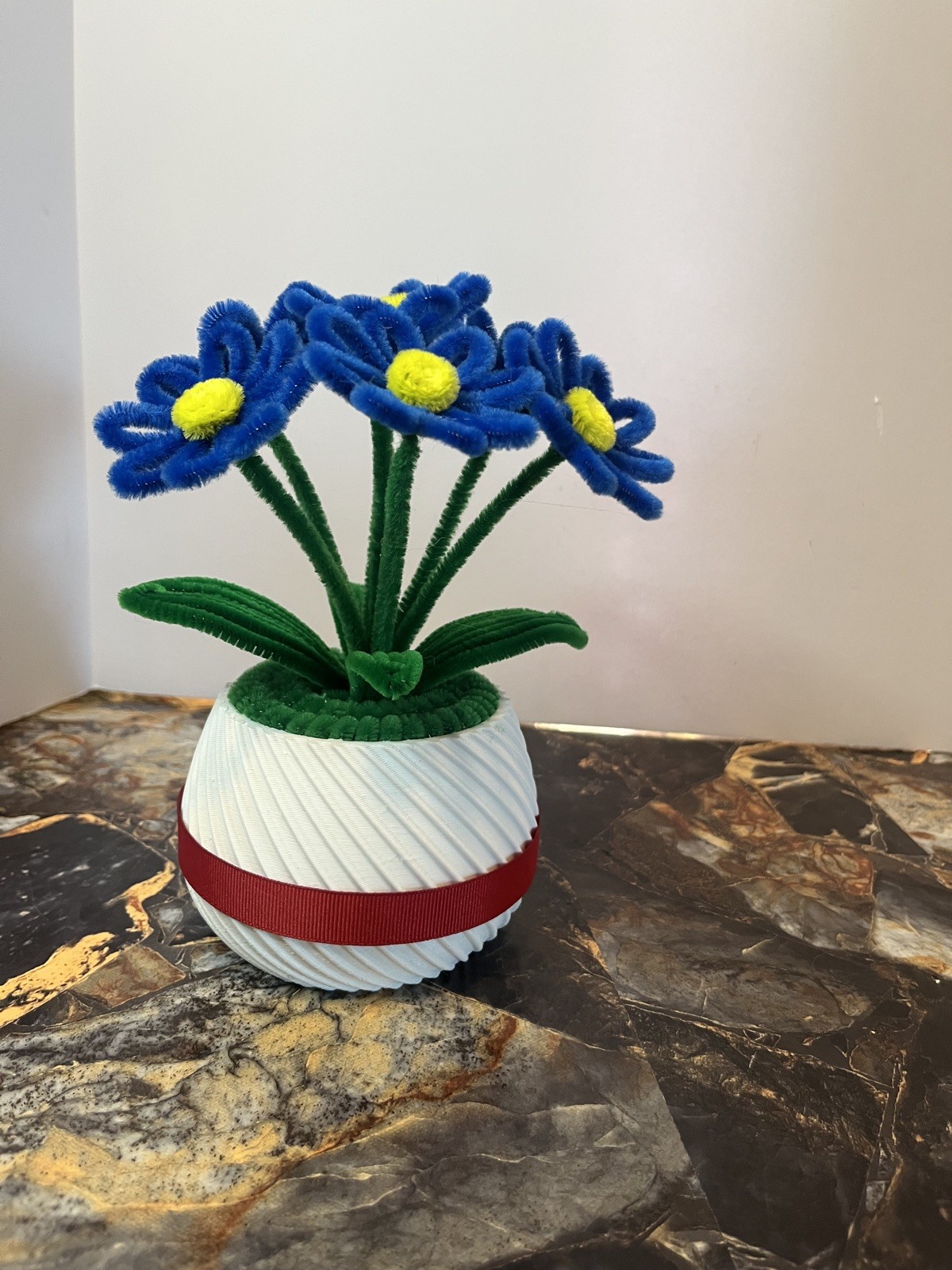 Blue Velvet Pipe Cleaner Flower Bouquet – Handmade Craft in Pot