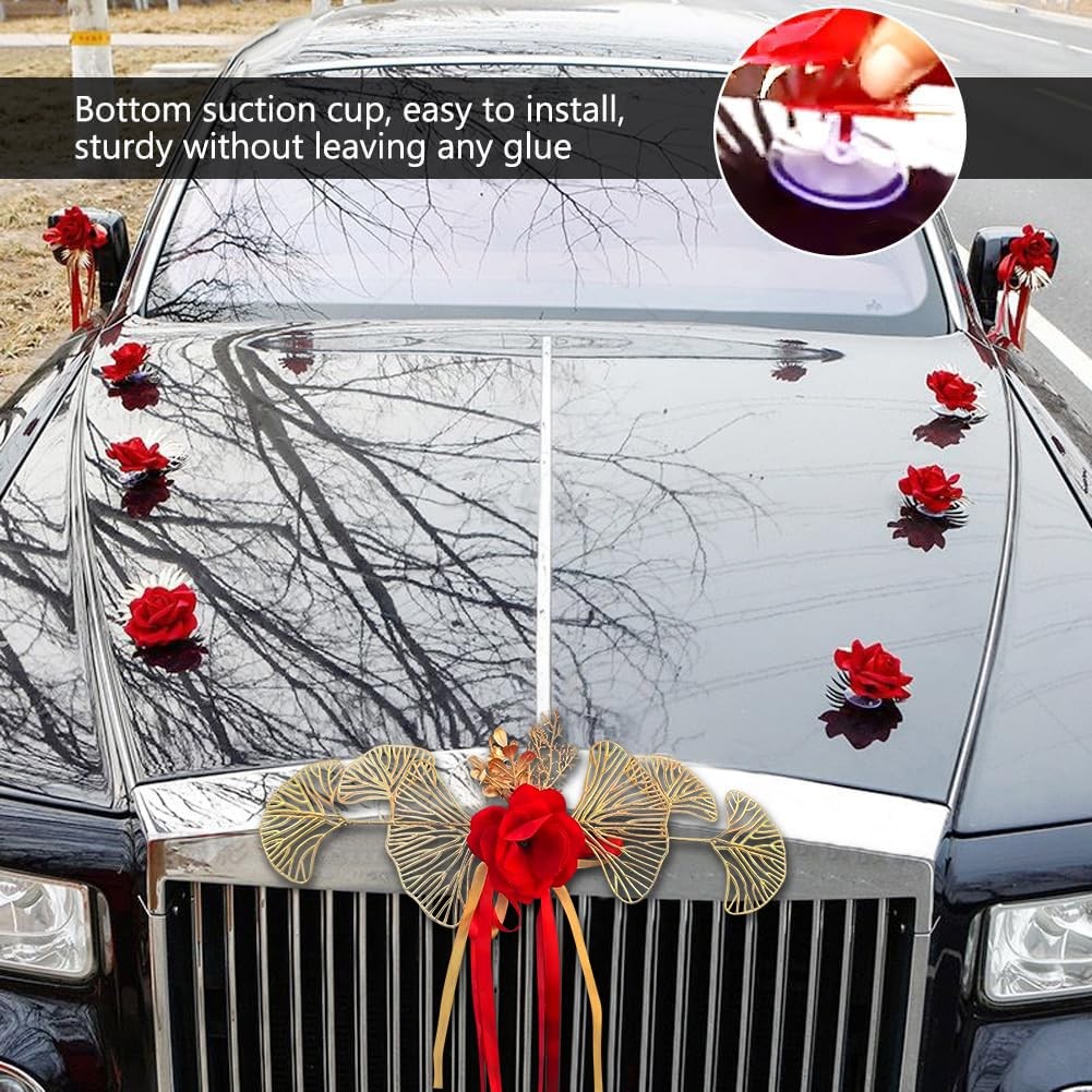 13 PCS Wedding Party Car Decorations Set Artificial Rose Flower Suction Cups
