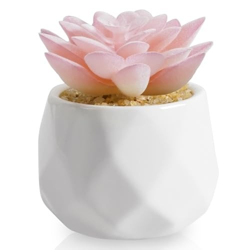 Vibrant Pink Mini Faux Succulents in Ceramic Pots – Perfect for Home & Office…