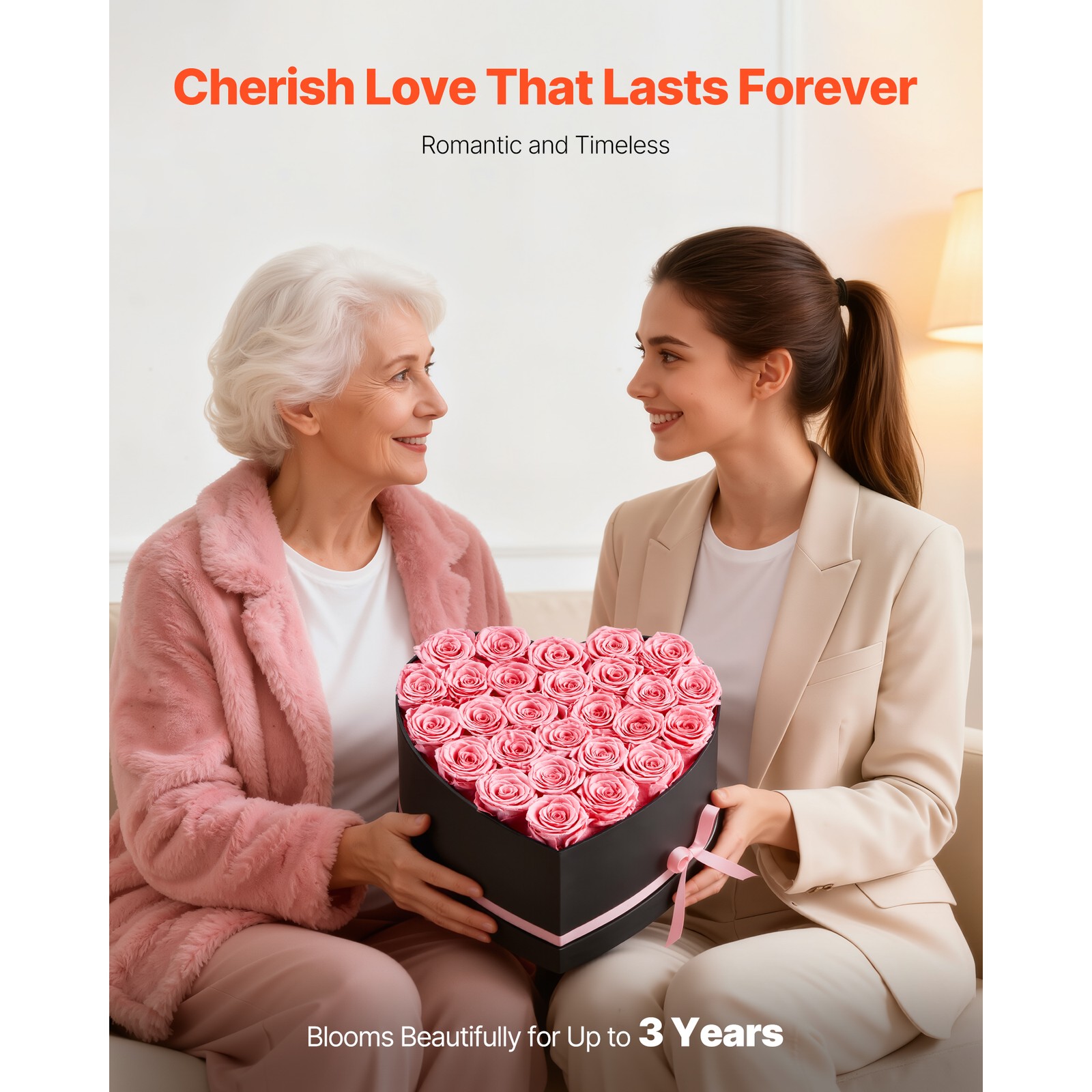 Uimoso 27 Preserved Roses in Heart-Shaped Box – Eternal Pink Flower Bouquet