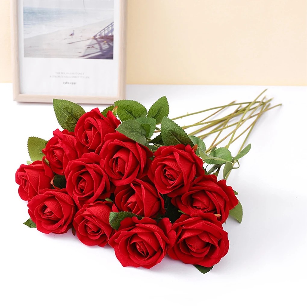 20x Artificial Red Flowers Bulk Realistic Silk Faux Rose for Wedding Decoration