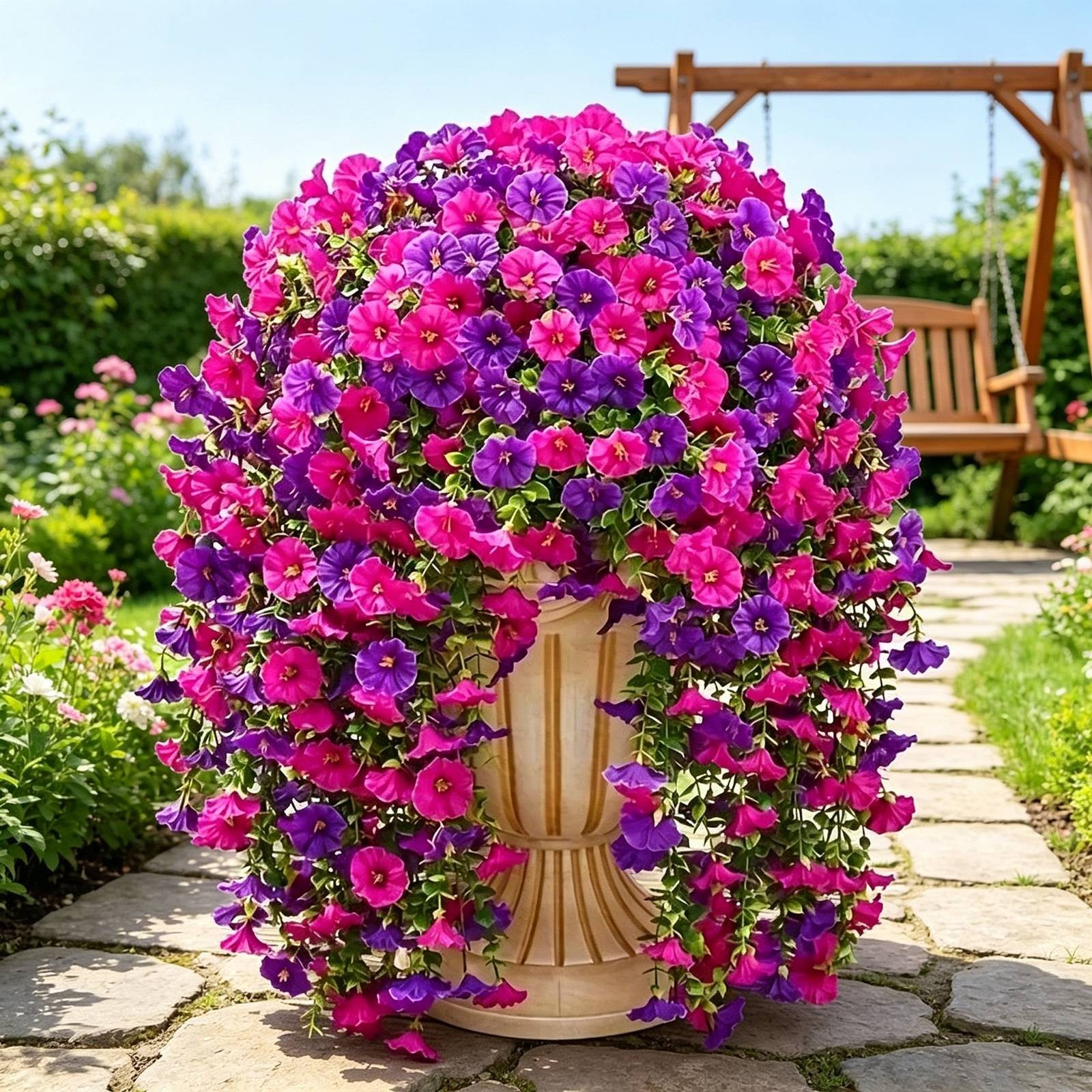 4PCS Artificial Morning Glory Vines UV Resistant Hanging Flowers Outdoor Decor