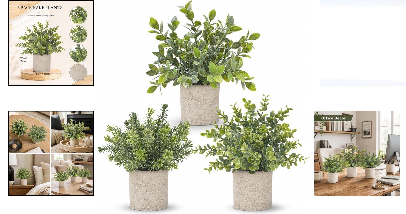 Eco-Friendly Eucalyptus Topiary – 3 Mini Potted Faux Plants for Versatile Decor