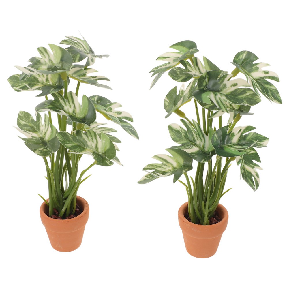 2 Pcs Artificial Simulation Green Plants Dollhouse Miniature Potted