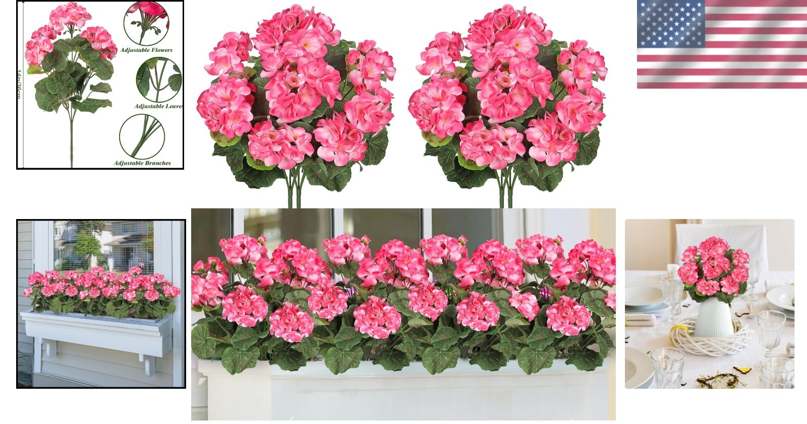 Stunning Geranium Pink Faux Floral Bush Set – Perfect for Weddings & Home Decor