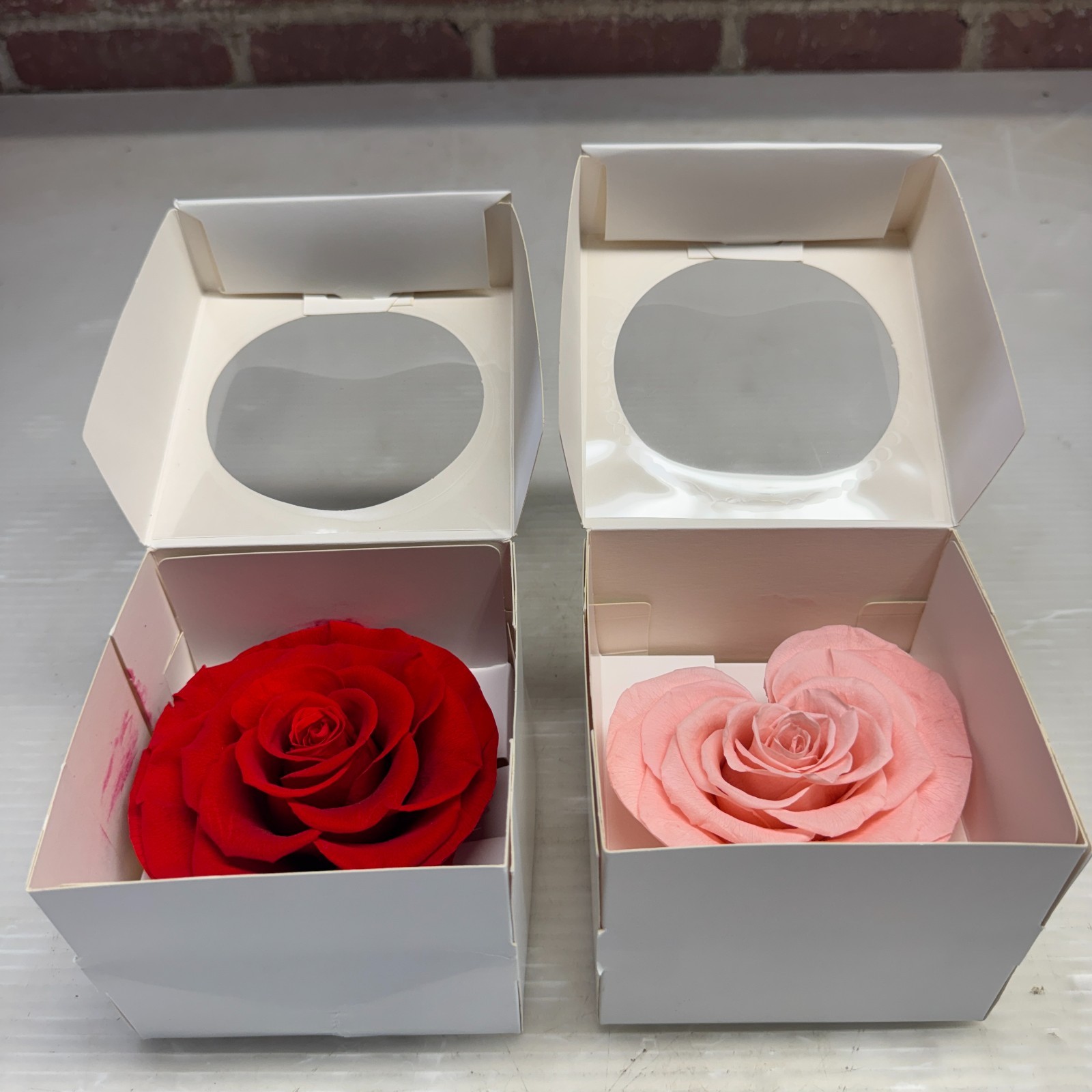 Preserved Rose Gift Box Set Red & Pink Heart Rose Floral Decor 2 Pieces