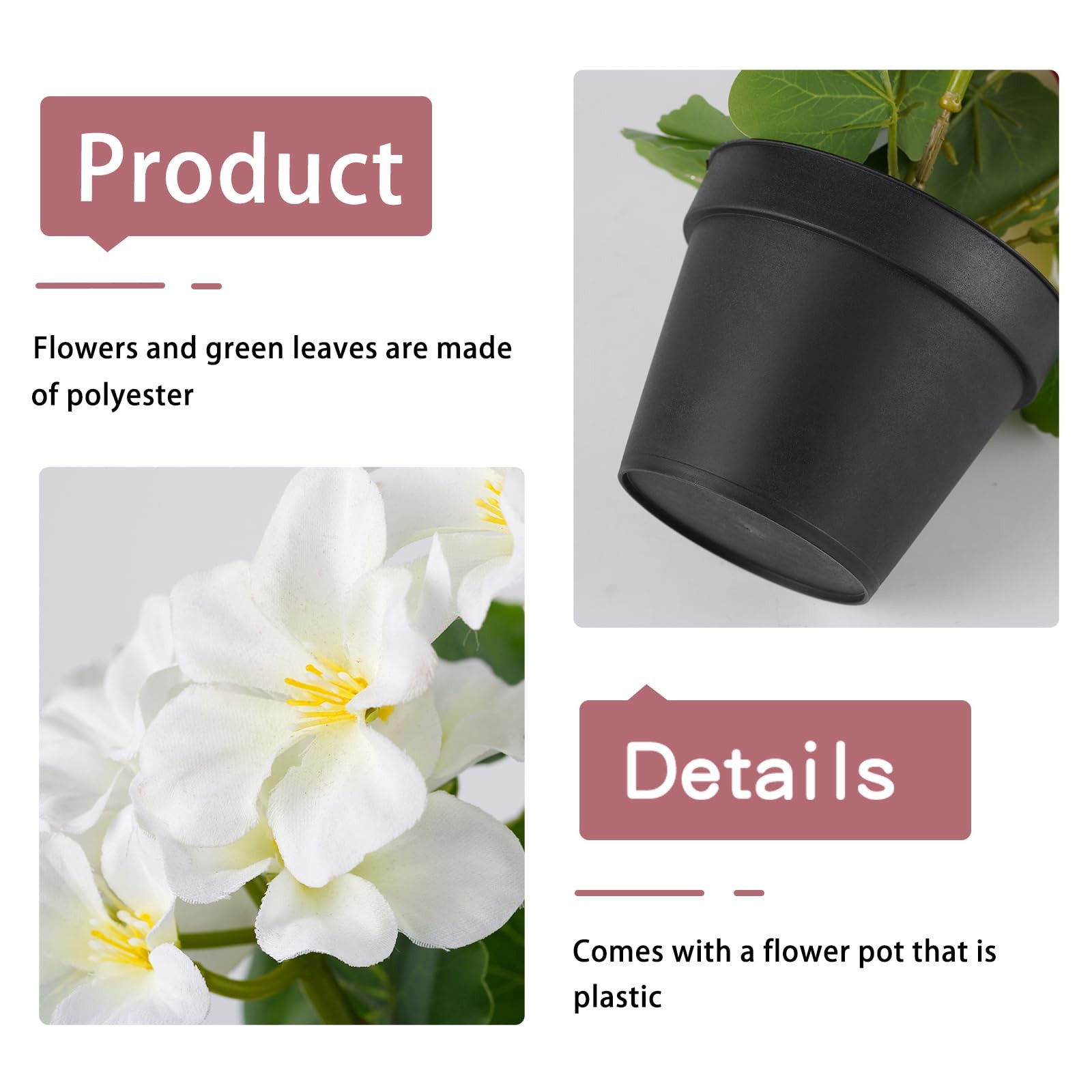 2 Pack Artificial Geranium Flowers in Pot Small 13 Inch Fake Plants Spring Su…