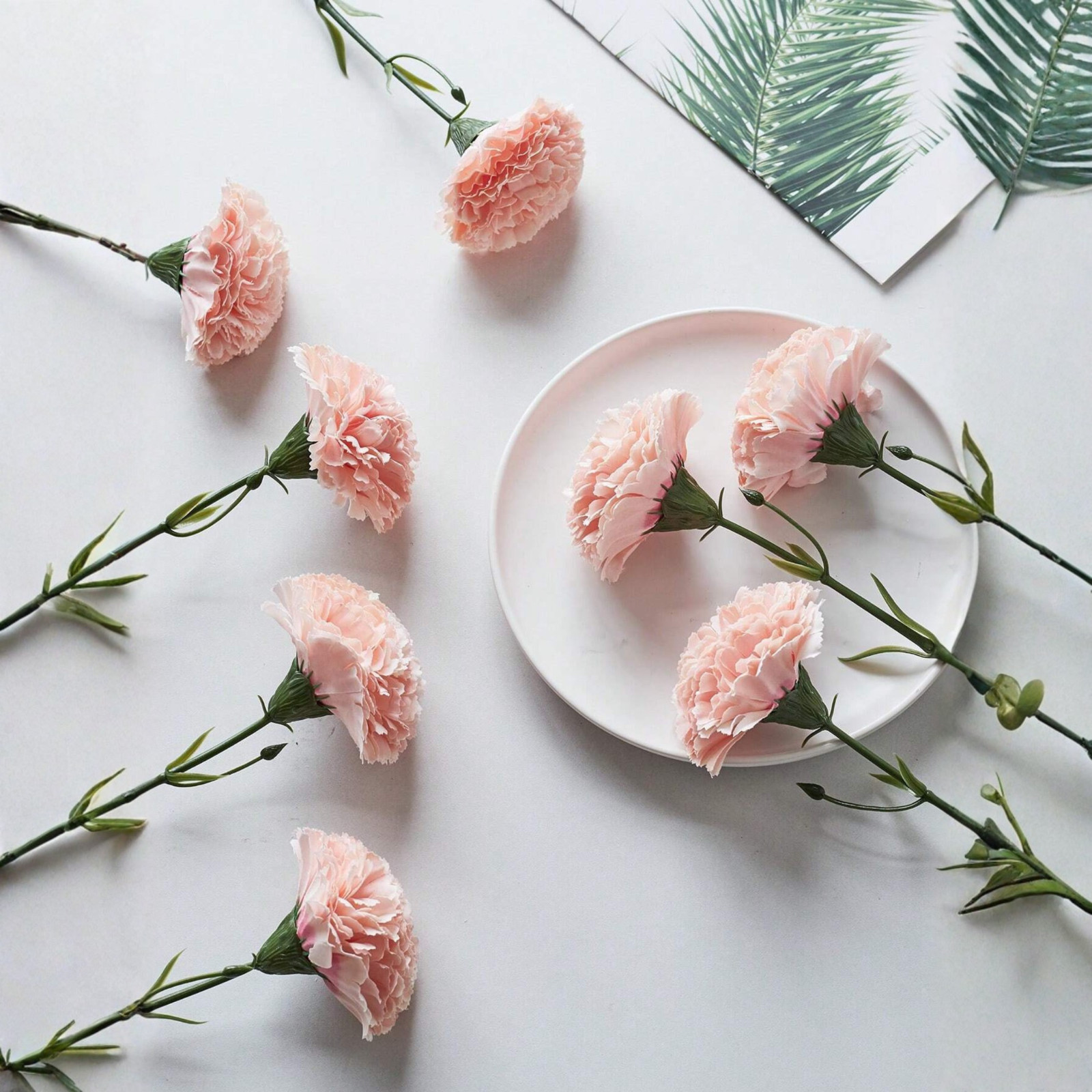 12PCS Artificial Carnation Flowers Silk Stem Wedding Funeral Bouquet Decor USA