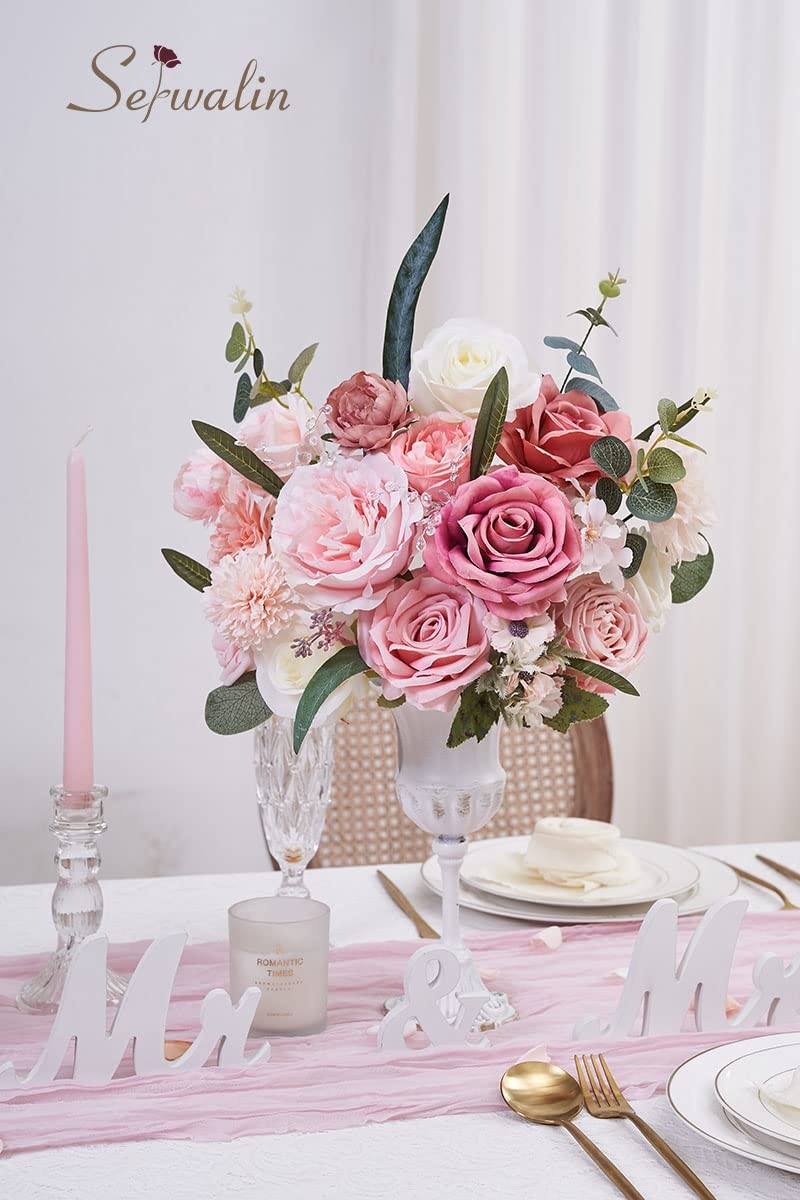 Artificial Pink Spring Roses Silk Fake Flowers DIY Wedding Bridal Bouquets